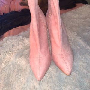 Pink suede thigh high boots